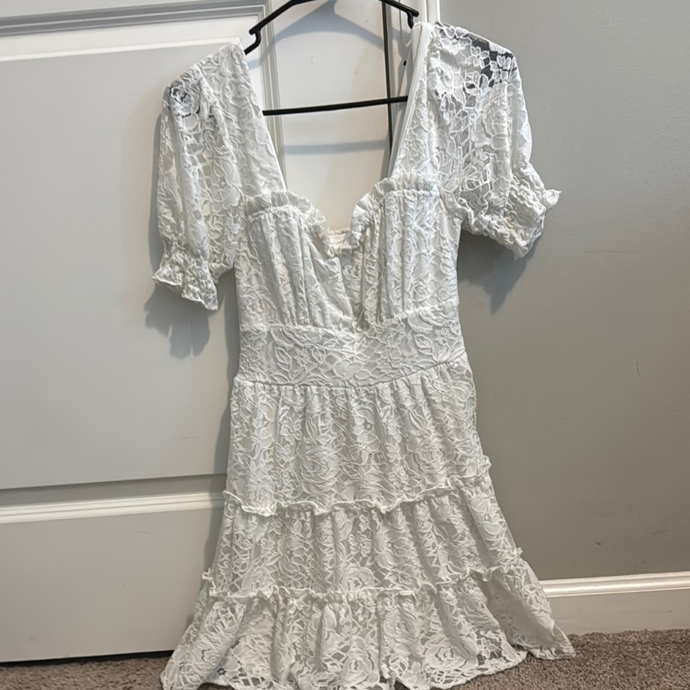 White Tiered Mini Sundress with Puff Sleeves
